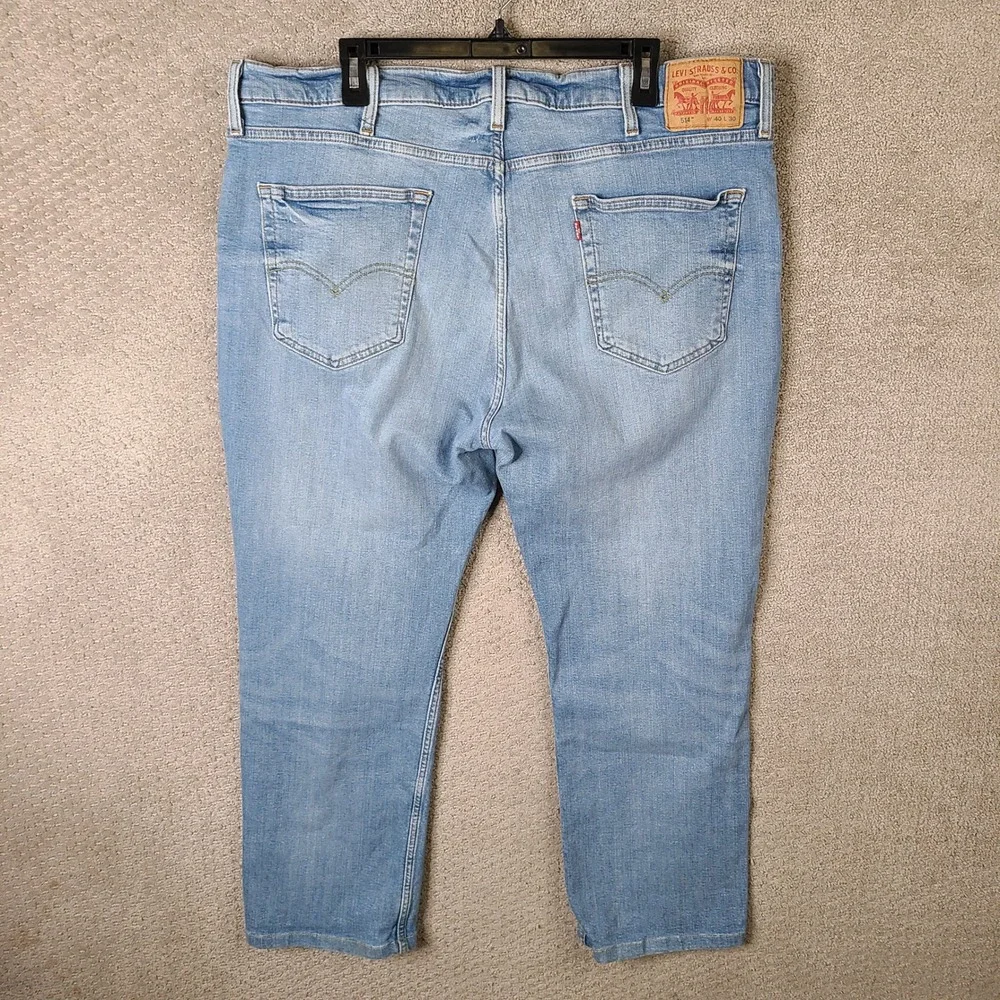 Levis 514 Jeans Mens 40x30 (40x27) Blue‎ Straight Fit Denim Cotton Light Wash